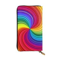 TOMPPY Rainbow Swirl bedruckte Damen lange Geldbörse mit Reißverschluss um die Geldbörse Clutch Geldbörse Kartenhalter Organizer, Schwarz , Einheitsgröße von TOMPPY