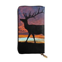 TOMPPY Red Deer Bull Elch Sonnenuntergang Bedruckte Damen Lange Geldbörse Reißverschluss Um Geldbörse Clutch Geldbörse Kartenhalter Organizer, Schwarz , Einheitsgröße von TOMPPY