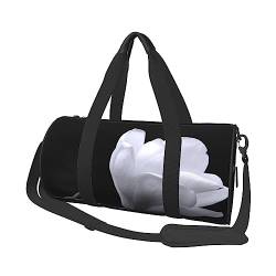 White Flowers Printed Sports Duffel Bag Gym Tote Bag Weekender Travel Bag Sports Gym Bag For Workout Overnight Travel Luggage Women Men, Black, One Size, Schwarz , Einheitsgröße von TOMPPY