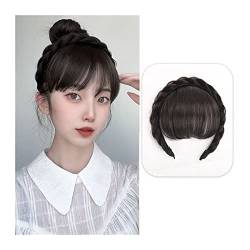 Clip in Pony Fringe Extensions Front Hair Bangs Perücke Fransen Haarverlängerungen Synthetische Fake Pony Perücken mit zweireihigen Zöpfen Stirnband Haarschmuck for Frauen Mädchen Clip in Bangs Haarve von TOMYEUS