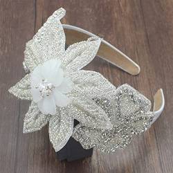 Mode Stirnbänder Weißer Luxus handgefertigt glänzend volle kleine Perlenkristall-Perlen-Blumen-Laufsteg-Stirnband for Frauen Temperament-Haar-Zubehör Brautstirnband ( Metal color : Luxury headband ) von TOMYEUS
