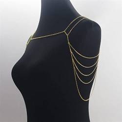 NIBEIWEISHOP Halskette Schulterkette Gold Farbe Sexy Multilayer Metall Massel Körper Schmuck Körperketten (Metal Color : Gold Color) von TOMYEUS