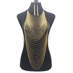 NIBEIWEISHOP Mode glänzend sexy körper Bauch Gold volle Kette Body Kette BH Harness Halskette quaste Taille schmuck Körperketten (Metal Color : Silver Color) von TOMYEUS