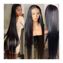 Perücke HD Straight Lace Perücke Echthaar Lace Front Perücke 180% Brasilianisches Remy-Haar Vorgezupft 8-38" lange gerade transparente Lace Frontal Perücken Perücken (Color : 13x6x1 T Part Wig, Size von TOMYEUS