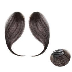 Pony 2 Stück synthetische gefälschte Fransen Damen Fransen Clip in Haar Pony Haarteil Naturhaar Mittelteil zwei Seiten Bang Haarteil Clip in Extensions Pony Haarspange (Color : Brown black) von TOMYEUS