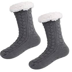 TONAUP 1 Paar Kuschelsocken - Warme Damen Socken - Wintersocken mit Anti Rutsch Noppen - Dicke Haussocken- Grau von TONAUP