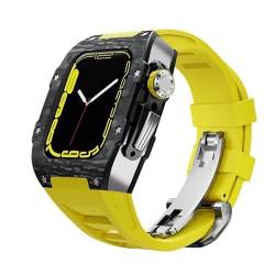 TONECY Karbonfaser-Schutzhülle für Apple Watch 8, 7, 45 mm, Silikon-Uhrenarmband, High-End-Modifikationszubehör für iWatch 6, 5, SE, 44 mm von TONECY