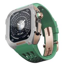 TONECY Titan-Gehäuse, Gummiarmband für Apple Watch Serie 4, 5, 6, SE-Serie, Ersatzarmband, hochwertiges Silikonarmband, luxuriöses Uhrenarmband für iWatch 44 mm von TONECY