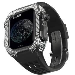 TONECY Uhren-Modifikationsset, Luxus-Uhrenarmband-Set für Apple Watch 6, 5, 4, SE, 44 mm, luxuriöses Fluorkautschuk-Armband, Titangehäuse für iWatch 6/5/4/SE, 44 mm Serie, Upgrade-Modifikation von TONECY