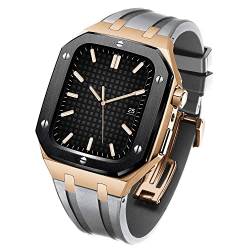 TONECY Uhrenarmband und Gehäuse-Armband für Apple Watch Serie 4, 5, SE, 6, 7, 8, 44 mm, 45 mm, 316L-Edelstahl, AP, Eichenholz-Stil, für Herren von TONECY