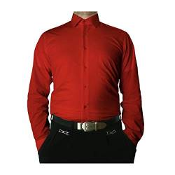 TONELLI Designer Herren Hemd Rot Bügelfrei klassischer Kragen Herrenhemd Kentkragen Langarm Größe M 39 von TONELLI
