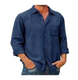 TONGFANG Herren-Denim-Langarm-Button-Down-Hemd Schlanke Herren-Persönlichkeit Mode Mehrfarbige Lange Ärmel Erhältlich (Color : Blue A, Size : L) von TONGFANG