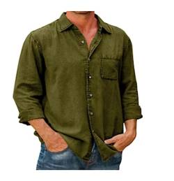 TONGFANG Herren-Denim-Langarm-Button-Down-Hemd Schlanke Herren-Persönlichkeit Mode Mehrfarbige Lange Ärmel Erhältlich (Color : Green, Size : L) von TONGFANG