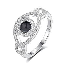 Black Agate Hamsa Evil Eye Ring 925 Sterling Silver Cubic Zirconia Band for Women US Size (6) von TONGZHE