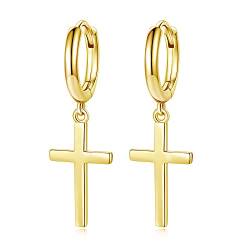 Dainty Cross Dangle Ohrringe 925 Sterling Silber Huggie Creolen für Frauen Mädchen (18 Karat Gold) von TONGZHE