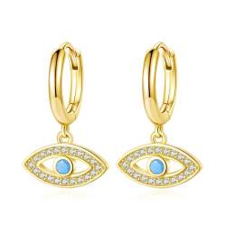 Hamsa Evil Eye Ohrhänger 925 Sterling Silber Zirkonia Türkis Creolen für Frauen Mädchen (18 Karat Gold) von TONGZHE