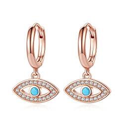 Hamsa Evil Eye Ohrhänger 925 Sterling Silber Zirkonia Türkis Creolen für Frauen Mädchen (Roségold) von TONGZHE