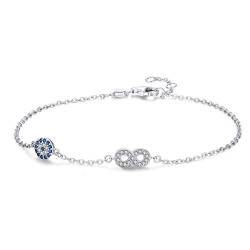 TONGZHE Armband mit Unendlichkeitssymbol aus 925er Sterlingsilber mit blauem bösen Blick, Länge verstellbar 16–17–18 cm, Einheitsgröße, Sterling-Silber, Zirkonia von TONGZHE