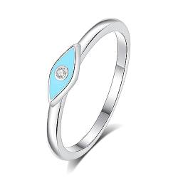 TONGZHE Blauer Hamsa Evil Eye Ring 925 Sterlingsilber Zirkonia Band für Damen US Größe (7) von TONGZHE