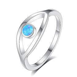 TONGZHE Blauer Opal Hamsa Evil Eye Ring 925 Sterlingsilber Bandring für Damen US Größe (6) von TONGZHE