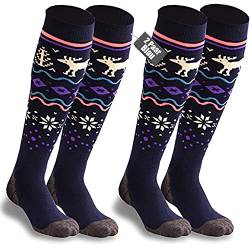 TONIFAY Skisocken Kinder Kniestrümpfe skistrümpfe 2 PaarMerino wolle Sportsocken Warme Wintersocken Für Mädchen Jungen (DE/NL/SE/PL, Numerisch, 36, 38, Regular, Regular, Violett/Blau) von TONIFAY