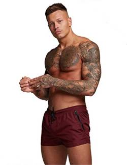 TONLEN Herren-Bademode, Sport-Shorts, Badehose mit Reißverschlusstaschen, Rot/Ausflug, einfarbig (Getaway Solids), M von TONLEN