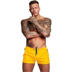 TONLEN Herren-Bademode, Sport-Shorts, Badehose mit Reißverschlusstaschen, gelb, S von TONLEN