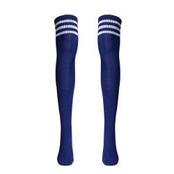 TONSEE Mode Design Frauen Mädchen über die Kniestrümpfe Oberschenkel hohe Dicke Socken Stripe wie Strümpfe Striped solid Color 5 Wahl (blau) von TONSEE