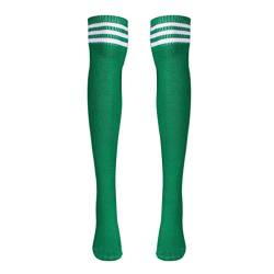 TONSEE Mode Design Frauen Mädchen über die Kniestrümpfe Oberschenkel hohe Dicke Socken Stripe wie Strümpfe Striped solid Color 5 Wahl (grün) von TONSEE