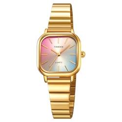 TONSHEN Damen Analog Quarz Uhren Edelstahl Armbanduhr Mehrfarbiges Zifferblatt (Gold) von TONSHEN
