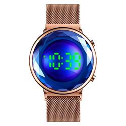 TONSHEN Damen Digitale Edelstahl Uhr LED Anzeige Uhren Fashion Elegant Kristall Armbanduhr (Blau) von TONSHEN