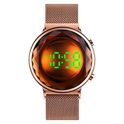 TONSHEN Damen Digitale Edelstahl Uhr LED Anzeige Uhren Fashion Elegant Kristall Armbanduhr (Braun) von TONSHEN