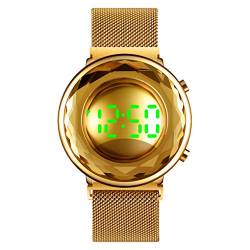 TONSHEN Damen Digitale Edelstahl Uhr LED Anzeige Uhren Fashion Elegant Kristall Armbanduhr (Gold) von TONSHEN