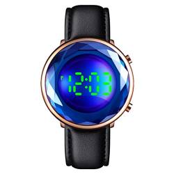 TONSHEN Damen Digitale Edelstahl Uhr LED Anzeige Uhren Fashion Elegant Kristall Armbanduhr (Leder Blau) von TONSHEN