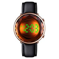 TONSHEN Damen Digitale Edelstahl Uhr LED Anzeige Uhren Fashion Elegant Kristall Armbanduhr (Leder Braun) von TONSHEN