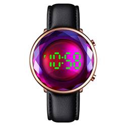 TONSHEN Damen Digitale Edelstahl Uhr LED Anzeige Uhren Fashion Elegant Kristall Armbanduhr (Leder Violett) von TONSHEN