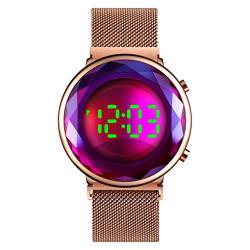TONSHEN Damen Digitale Edelstahl Uhr LED Anzeige Uhren Fashion Elegant Kristall Armbanduhr (Violett) von TONSHEN