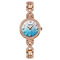 TONSHEN Damen Fashion Analog Quarz Uhren Edelstahl Armbanduhr (Blau) von TONSHEN