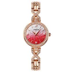 TONSHEN Damen Fashion Analog Quarz Uhren Edelstahl Armbanduhr (Rot) von TONSHEN