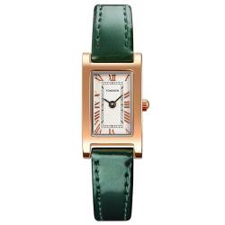 TONSHEN Damen Fashion Analog Quarz Uhren Elegant Rechteck Edelstahl Lünette mit Leder Band Armbanduhr (Grün) von TONSHEN