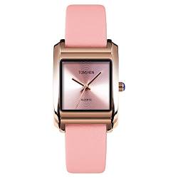 TONSHEN Damen Fashion Luxus Analog Quarz Uhren Elegant Edelstahl Lünetten mit Leder Band Armbanduhr (Rosa) von TONSHEN