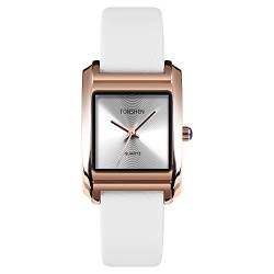 TONSHEN Damen Fashion Luxus Analog Quarz Uhren Elegant Edelstahl Lünetten mit Leder Band Armbanduhr (Weiß) von TONSHEN
