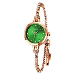 TONSHEN Damen Fashion Uhr Analog Quarz Damen Uhren Edelstahl Kette Kristall Armbanduhr (Grün) von TONSHEN