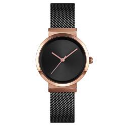 TONSHEN Damen Luxus Uhren Analog Quarz Edelstahl Casual Elegant Armbanduhr (Rosa-Schwarz) von TONSHEN