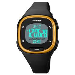 TONSHEN Damen Plastik Digital Sport Doppelte Zeit Wasserdicht Uhren Digitaluhr Sportuhr LED Elektronik Countdown Alarm Armbanduhr (Gelb) von TONSHEN