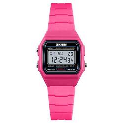 TONSHEN Damen Uhren LED Elektronik Digitaluhr 50M Wasserdicht Outdoor Sportuhr Junge Mädchen LED Elektronik Armbanduhr Plastik Lünette mit Kautschuk Band (Rot) von TONSHEN