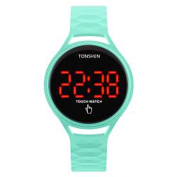 TONSHEN Damen und Kind Digital Uhren Touch-Display LED Elektronik Beleuchtung Kautschuk Armbanduhr (Grün) von TONSHEN