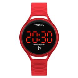 TONSHEN Damen und Kind Digital Uhren Touch-Display LED Elektronik Beleuchtung Kautschuk Armbanduhr (Rot) von TONSHEN