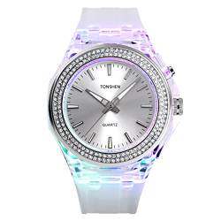 TONSHEN Damen und Mädchen Fashion Analog Quarz Uhren 50M Wasserdicht Plastik Lünette und Kautschuk Band Armbanduhr (Weiß) von TONSHEN