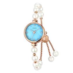 TONSHEN Damenuhr Analog Quarz Damen Uhren Perle Band Edelstahl Kleidung Armbanduhr (Blau) von TONSHEN